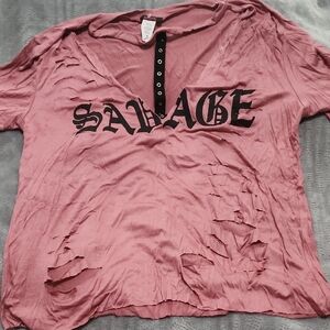 Pink Distressed Graphic Tee
